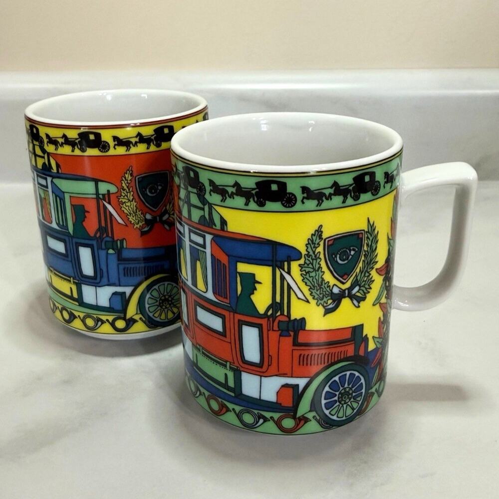 BOPLA! ORIGINAL Pair Of 10oz Porcelain Mugs CAR ALPIN - Voyage Series EUC